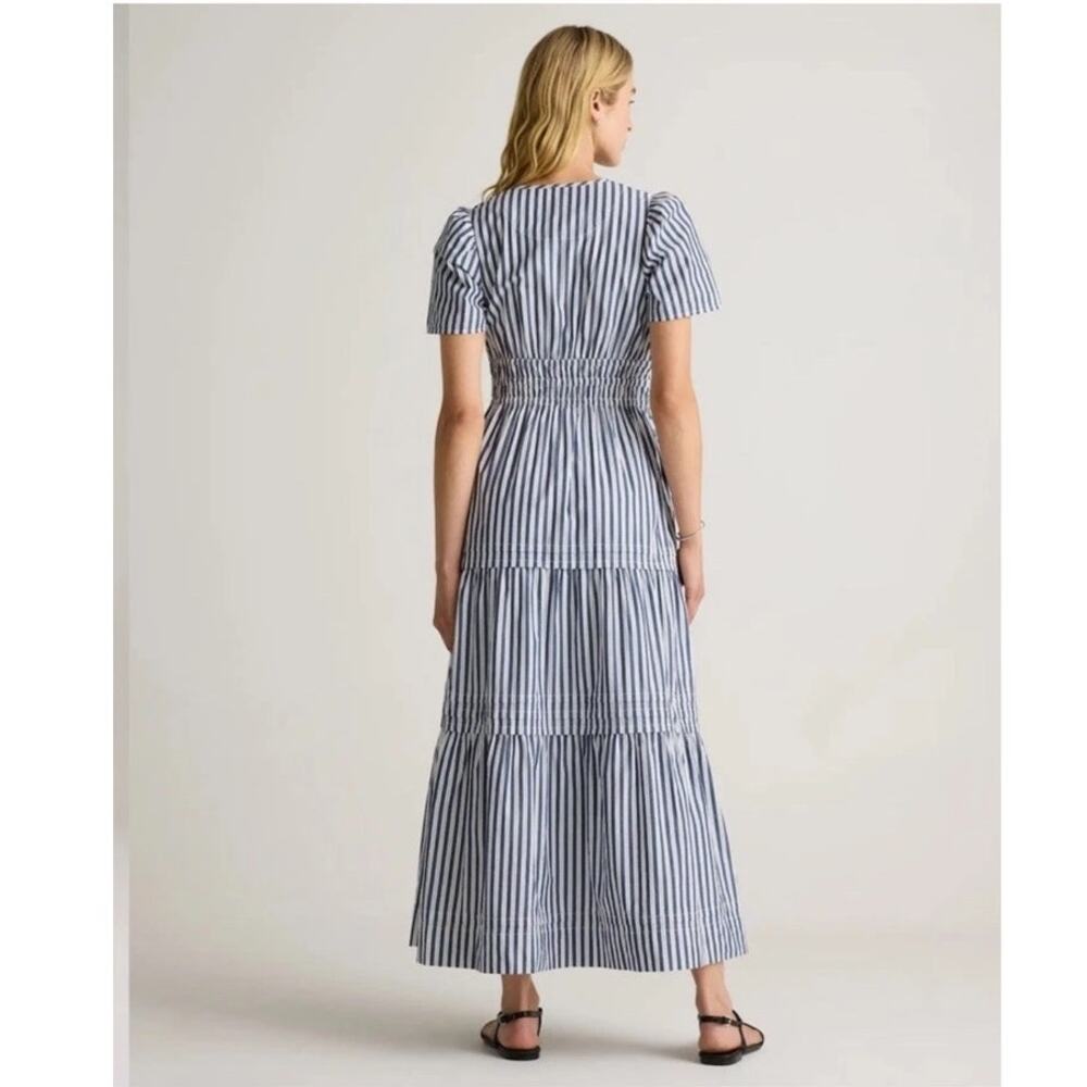 Quince Womens XL 100% Organic Cotton Poplin Tiered Maxi Dress Hudson Stripe - Picture 2 of 11